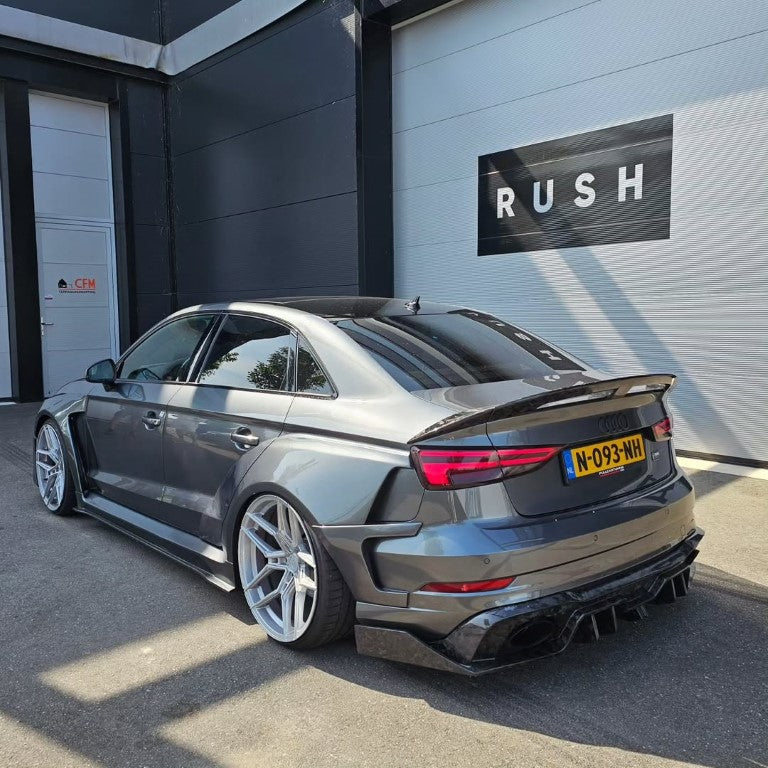 Audi RS3 S3 A3 8V/8V.5 2014 2015 2016 2017 2018 2019 2020 with Aftermarket Parts - Rear Lip Spoiler Carbon Fiber / FRP from SPECTER PLUS