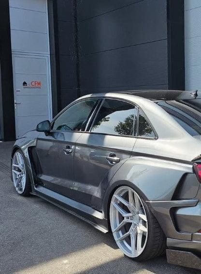 Audi RS3 8V.5 2018 2019 2020 with Aftermarket Parts - Side Skirts & Side Skirts Extentions Carbon Fiber / FRP from SPECTER PLUS