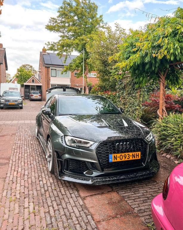 Audi RS3 8V.5 2018 2019 2020 with Aftermarket Parts - V1 Front Lip Carbon Fiber / FRP from SPECTER PLUS