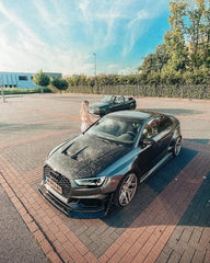 Audi RS3 8V.5 2018 2019 2020 with Aftermarket Parts - Side Skirts & Side Skirts Extentions Carbon Fiber / FRP from SPECTER PLUS