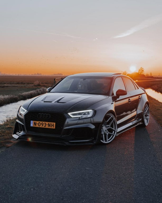 Audi RS3 8V.5 2018 2019 2020 with Aftermarket Parts - V1 Front Lip Carbon Fiber / FRP from SPECTER PLUS