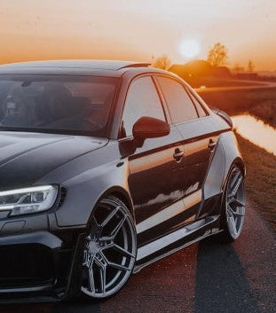 Audi RS3 8V.5 2018 2019 2020 with Aftermarket Parts - Side Skirts & Side Skirts Extentions Carbon Fiber / FRP from SPECTER PLUS