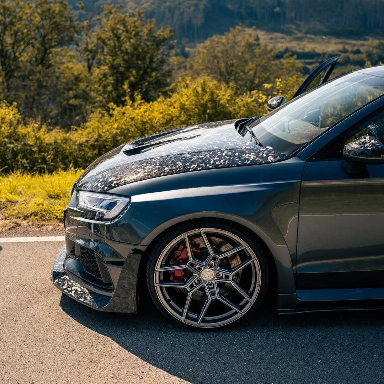 Audi RS3 S3 A3 8V/8V.5 2014 2015 2016 2017 2018 2019 2020 with Aftermarket Parts - Widebody Rear Quarter Panel Flares Carbon Fiber / FRP from SPECTER PLUS