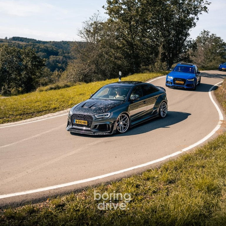 Audi RS3 8V.5 2018 2019 2020 with Aftermarket Parts - Side Skirts & Side Skirts Extentions Carbon Fiber / FRP from SPECTER PLUS