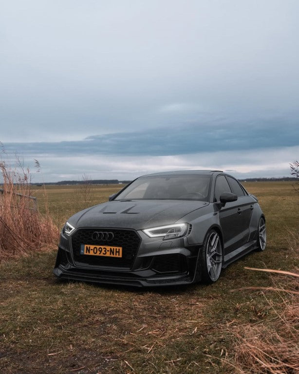 Audi RS3 8V.5 2018 2019 2020 with Aftermarket Parts - Side Skirts & Side Skirts Extentions Carbon Fiber / FRP from SPECTER PLUS