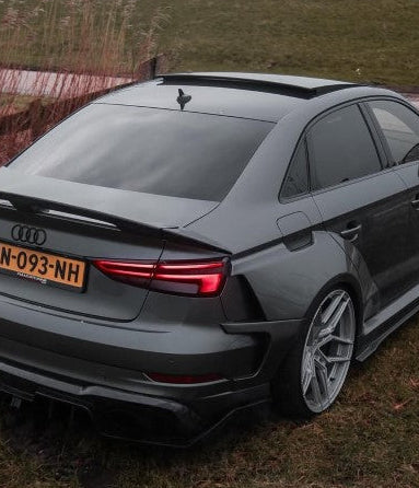 Audi RS3 S3 A3 8V/8V.5 2014 2015 2016 2017 2018 2019 2020 with Aftermarket Parts - Widebody Rear Quarter Panel Flares Carbon Fiber / FRP from SPECTER PLUS