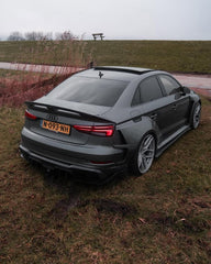 Audi RS3 8V.5 2018 2019 2020 with Aftermarket Parts - Side Skirts & Side Skirts Extentions Carbon Fiber / FRP from SPECTER PLUS