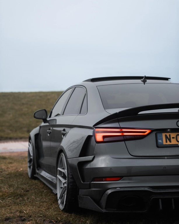 Audi RS3 S3 A3 8V/8V.5 2014 2015 2016 2017 2018 2019 2020 with Aftermarket Parts - Widebody Rear Quarter Panel Flares Carbon Fiber / FRP from SPECTER PLUS