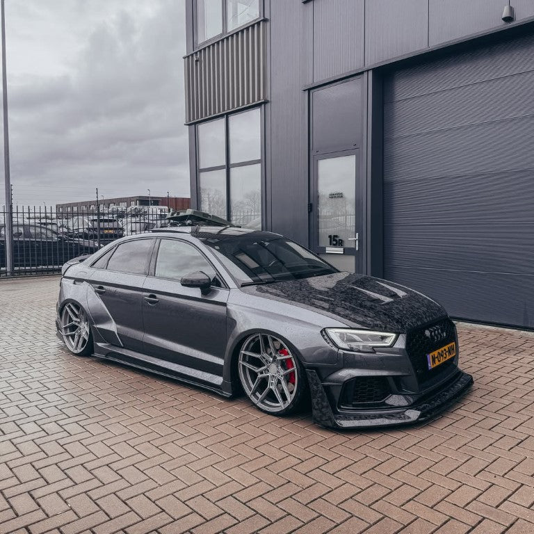 Audi RS3 S3 A3 8V/8V.5 2014 2015 2016 2017 2018 2019 2020 with Aftermarket Parts - Widebody Rear Quarter Panel Flares Carbon Fiber / FRP from SPECTER PLUS