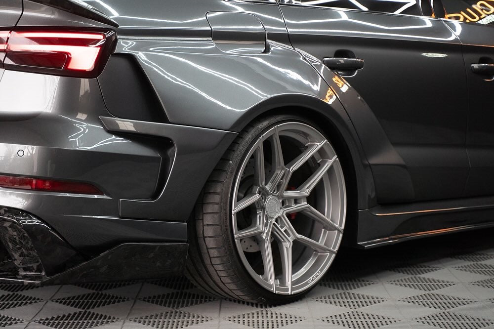 Audi RS3 S3 A3 8V/8V.5 2014 2015 2016 2017 2018 2019 2020 with Aftermarket Parts - Widebody Rear Quarter Panel Flares Carbon Fiber / FRP from SPECTER PLUS