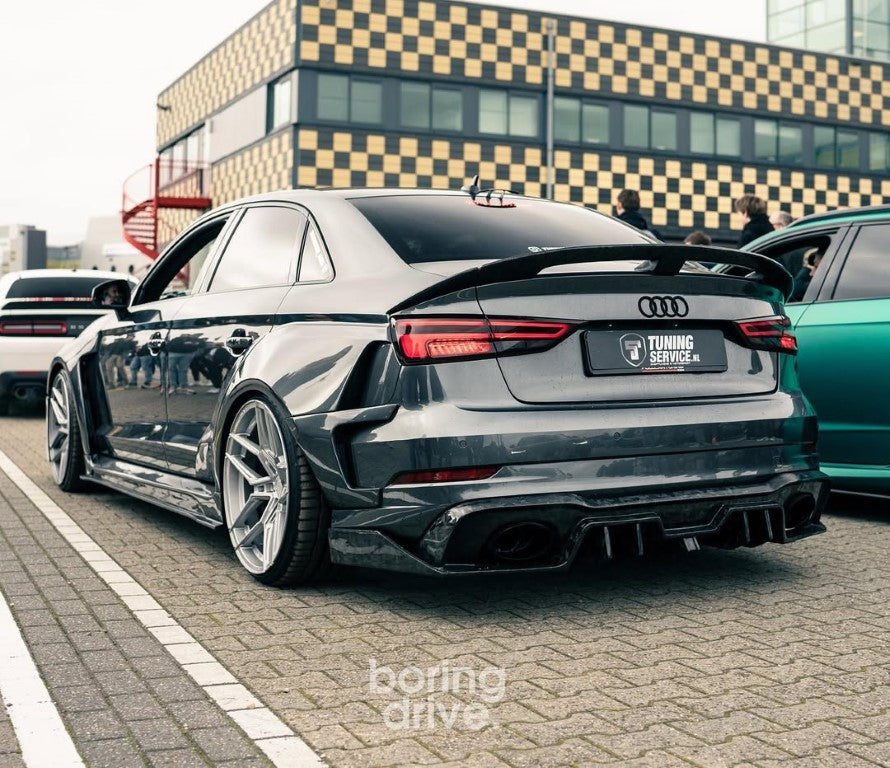 Audi RS3 S3 A3 8V/8V.5 2014 2015 2016 2017 2018 2019 2020 with Aftermarket Parts - Rear Lip Spoiler Carbon Fiber / FRP from SPECTER PLUS