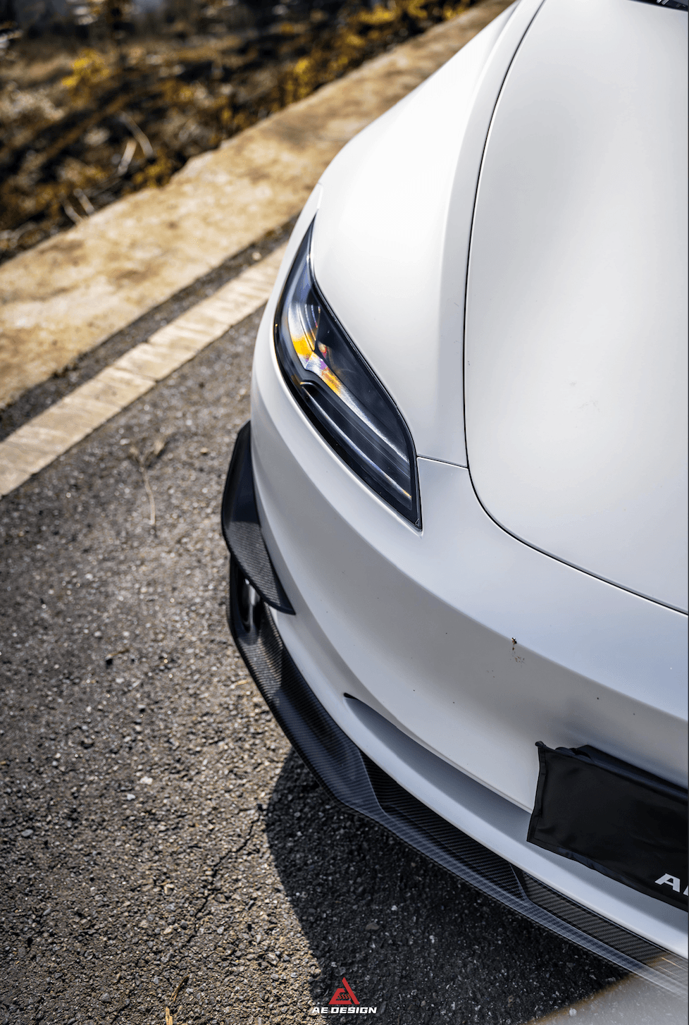 Tesla Model 3 Highland 2024-ON with Aftermarket Parts - AE Style Front Canards Carbon Fiber from?ArmorExtend