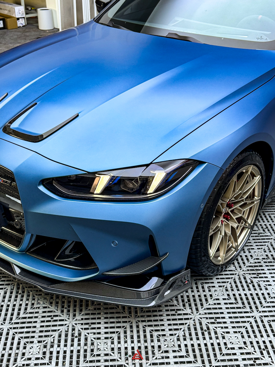 BMW M3 G80 G81 2021 2022 2023 2024 & M4 G82 G83 2021 2022 2023 2024 with Aftermarket Parts - AE Style Front Canards?Carbon Fiber?from ArmorExtend