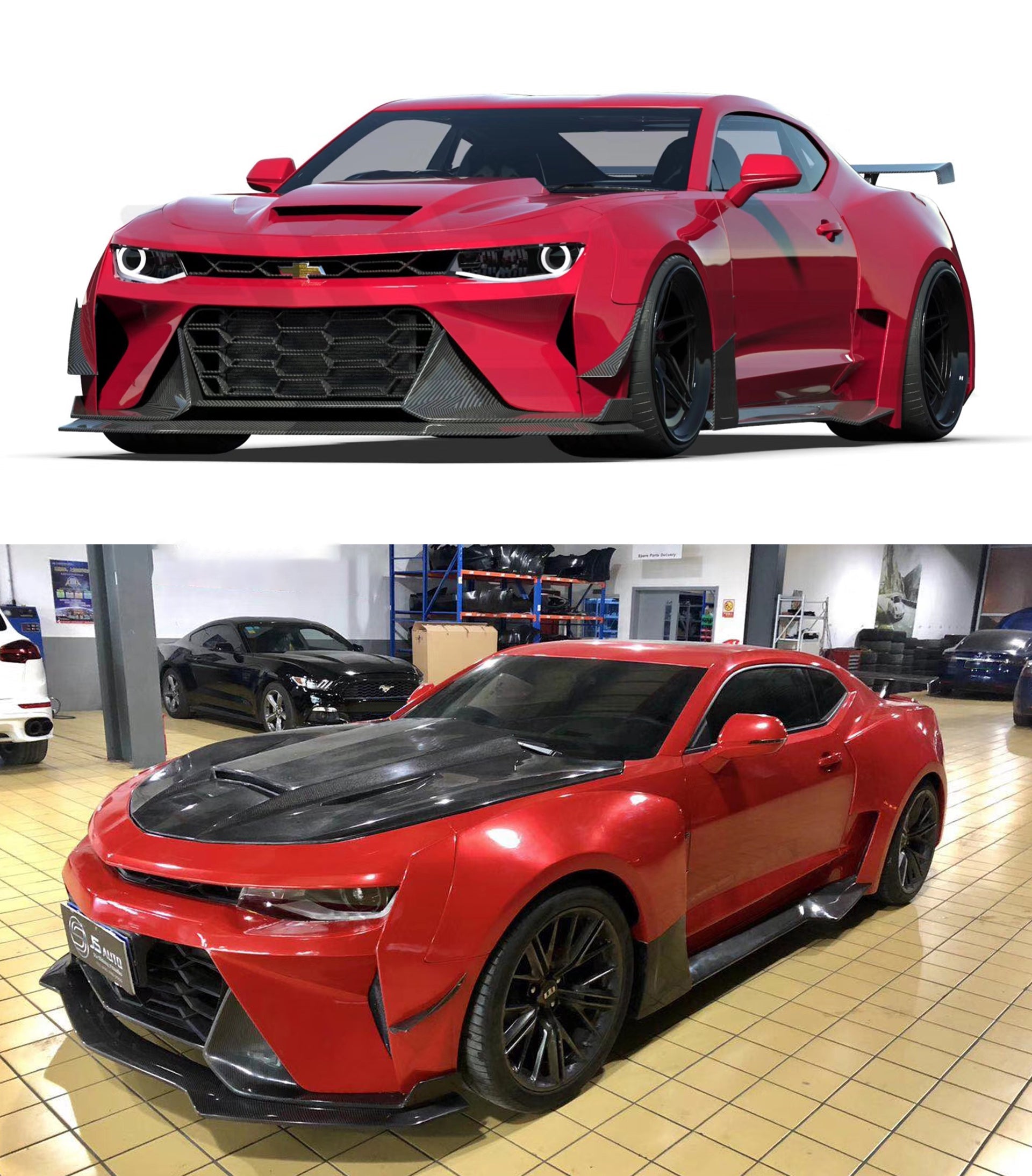 Chevrolet Camaro 6th Gen ZL1 Z/28 2SS 1SS 3LT 2LT 1LT 2LS 1LS 2015 2016 2017 2018 2019 2020 2021 2022 2023 2024 with Aftermarket Parts - Widebody Fender Flares Carbon Fiber/FRP from SPECTER PLUS