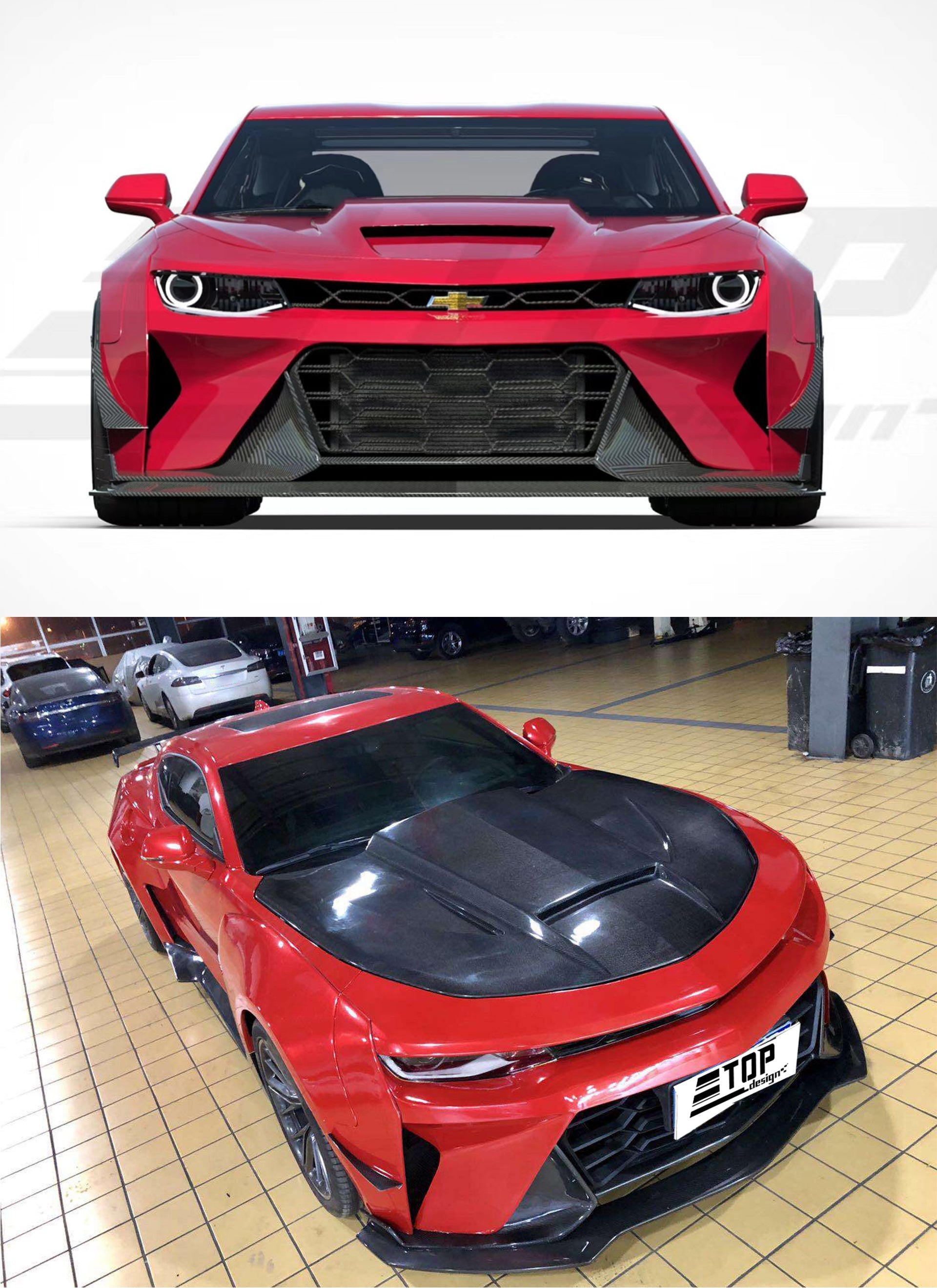 Chevrolet Camaro 6th Gen ZL1 Z/28 2SS 1SS 3LT 2LT 1LT 2LS 1LS 2015 2016 2017 2018 2019 2020 2021 2022 2023 2024 with Aftermarket Parts - Front Bumper & Lip Carbon Fiber/FRP from SPECTER PLUS