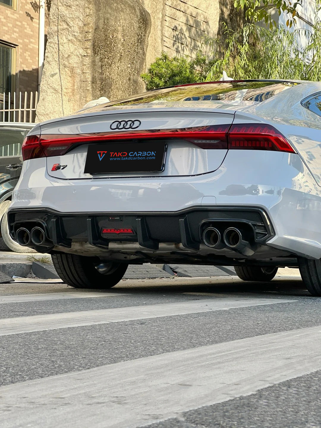 Audi S7 A7 (with s-line bumper) C8 2019 2020 2021 2022 2023 2024 with Aftermarket Parts - Rear Diffuser Pre-preg Carbon Fiber from TAKD Carbon