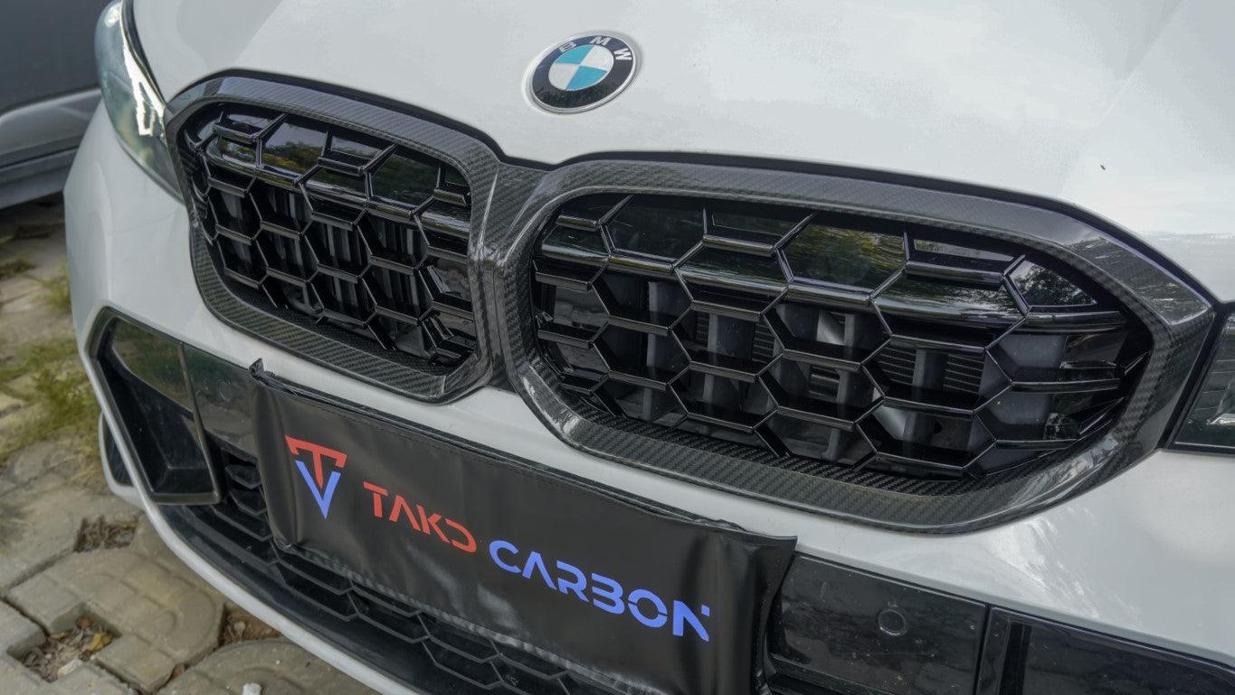 BMW 3 Series 330i M340i LCI G20 G21 2023-ON with Aftermarket Parts - Grill Pre-preg Carbon Fiber from TAKD Carbon
