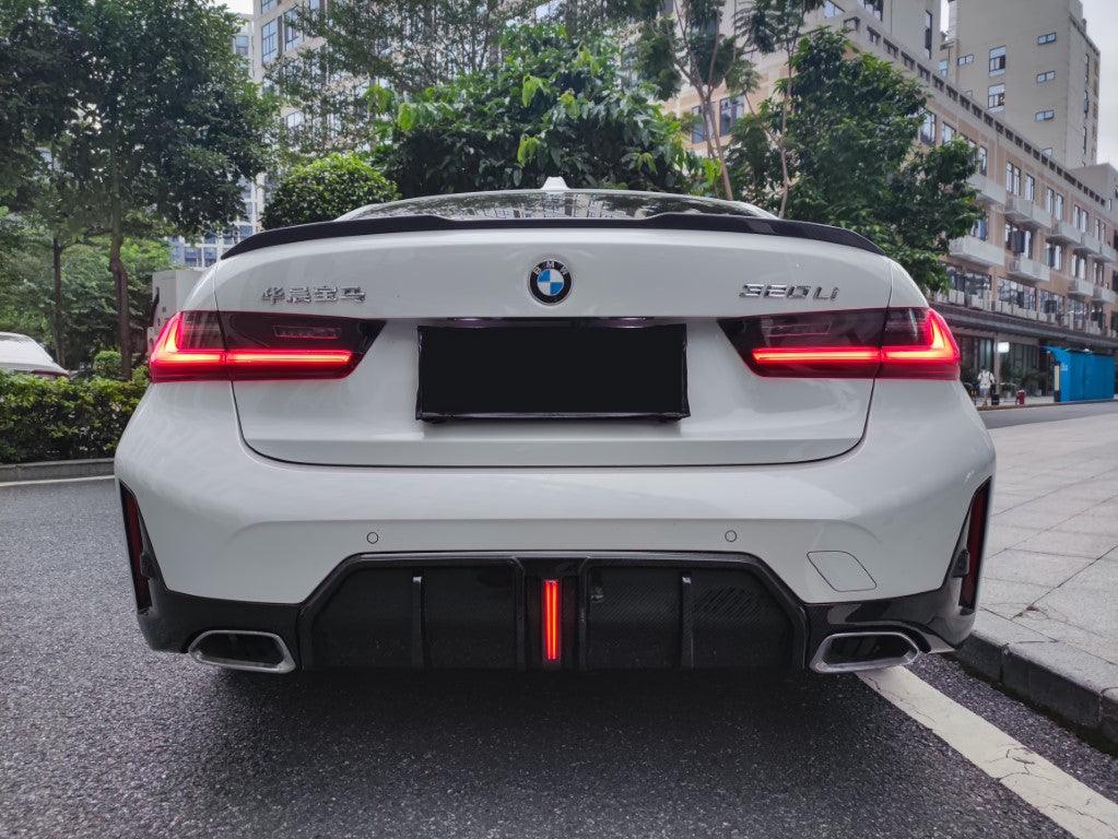 BMW 3 Series 330i (with M-package bumper,Does not fit base model) M340i G20 G28 LCI 2023-ON with Aftermarket Parts - V2 Style Rear Diffuser & Canards Pre-preg Carbon Fiber from TAKD Carbon