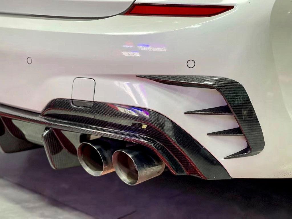 BMW 3 Series 330i (with M-package bumper,Does not fit base model) M340i G20 G21 Pre-LCI 2019 2020 2021 2022 with Aftermarket Parts - Rear Bumper Canards Pre-preg Carbon Fiber from TAKD Carbon