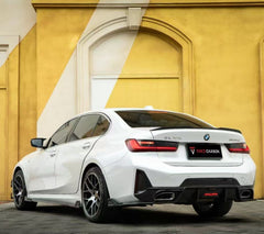 BMW 3 Series 330i (with M-package bumper, does not fit base model) M340i G20 LCI 2023-ON with Aftermarket Parts - V1 Style Rear Diffuser & Canards Pre-preg Carbon Fiber from TAKD Carbon