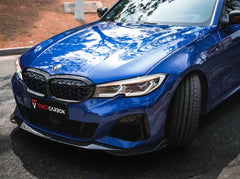 BMW 3 Series 330i (with M-package bumper, does not fit base model) M340i G20 Pre-LCI 2019 2020 2021 2022 with Aftermarket Parts - V2 Style Front Lip Pre-preg Carbon Fiber from TAKD Carbon