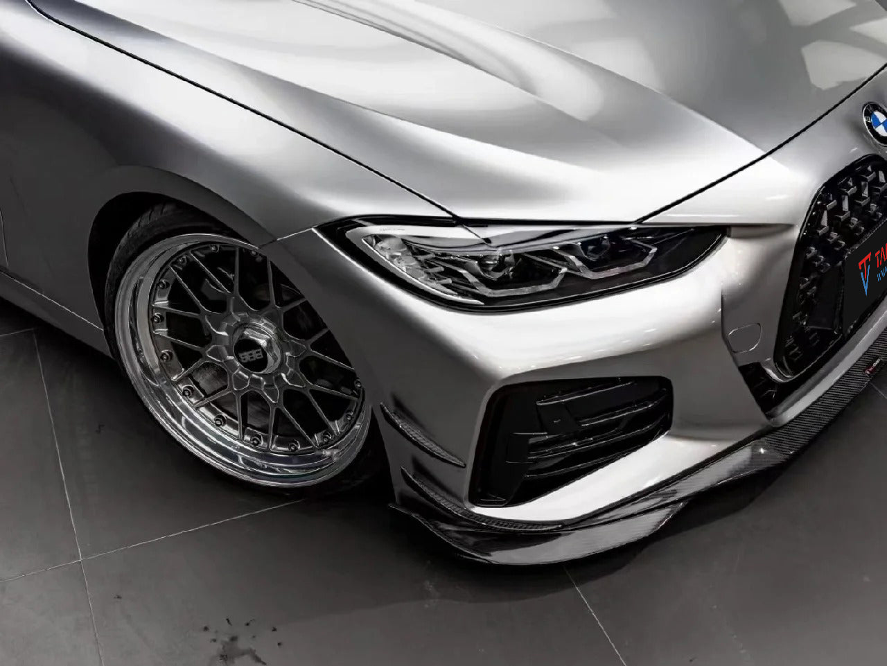 BMW 4 Series 430i (with M-package bumper, does not fit base model) M440i G22 G23 2020-ON with Aftermarket Parts - Front Canards Pre-preg Carbon Fiber from TAKD Carbon