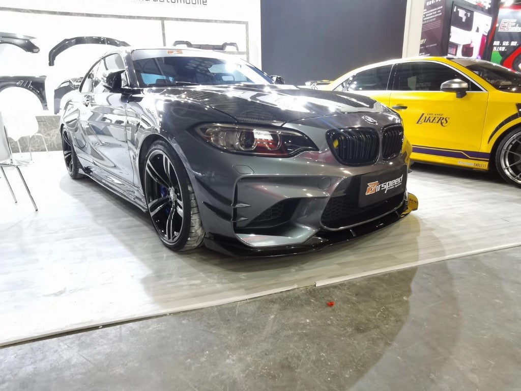 BMW M2 / M2C F87 2016-2021 with Aftermarket Parts - Pre-preg Carbon Fiber Front Lip from TAKD Carbon