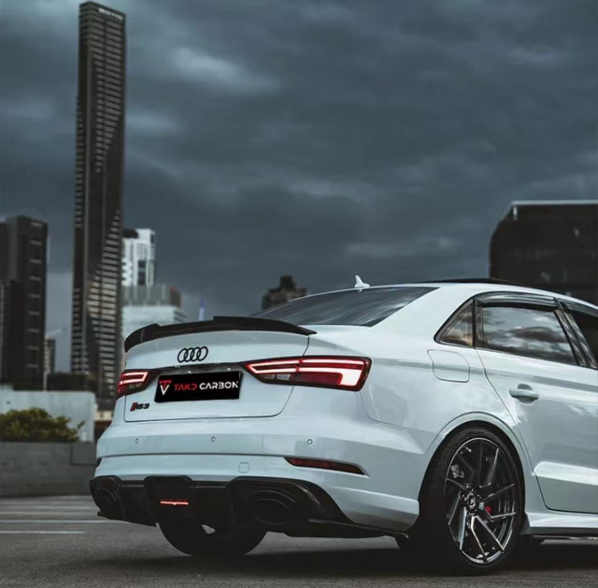 Audi RS3 8V.5 2018 2019 2020 with Aftermarket Parts - V1 Rear Diffuser Pre-preg Carbon Fiber from TAKD Carbon