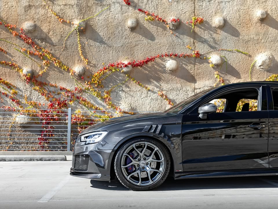Audi RS3 8V.5 2018 2019 2020 with Aftermarket Parts - Front Fenders Pre-preg Carbon Fiber from TAKD Carbon
