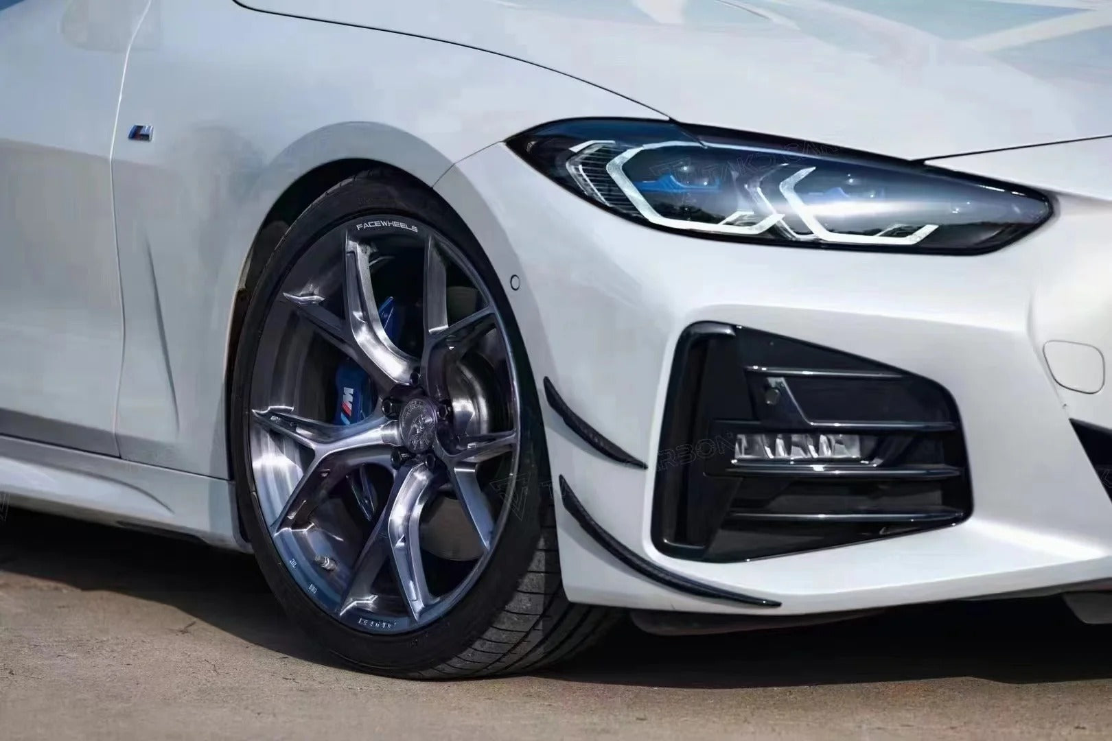 BMW 4 Series 430i (with M-package bumper, does not fit base model) M440i G22 G23 2020-ON with Aftermarket Parts - Front Canards Pre-preg Carbon Fiber from TAKD Carbon