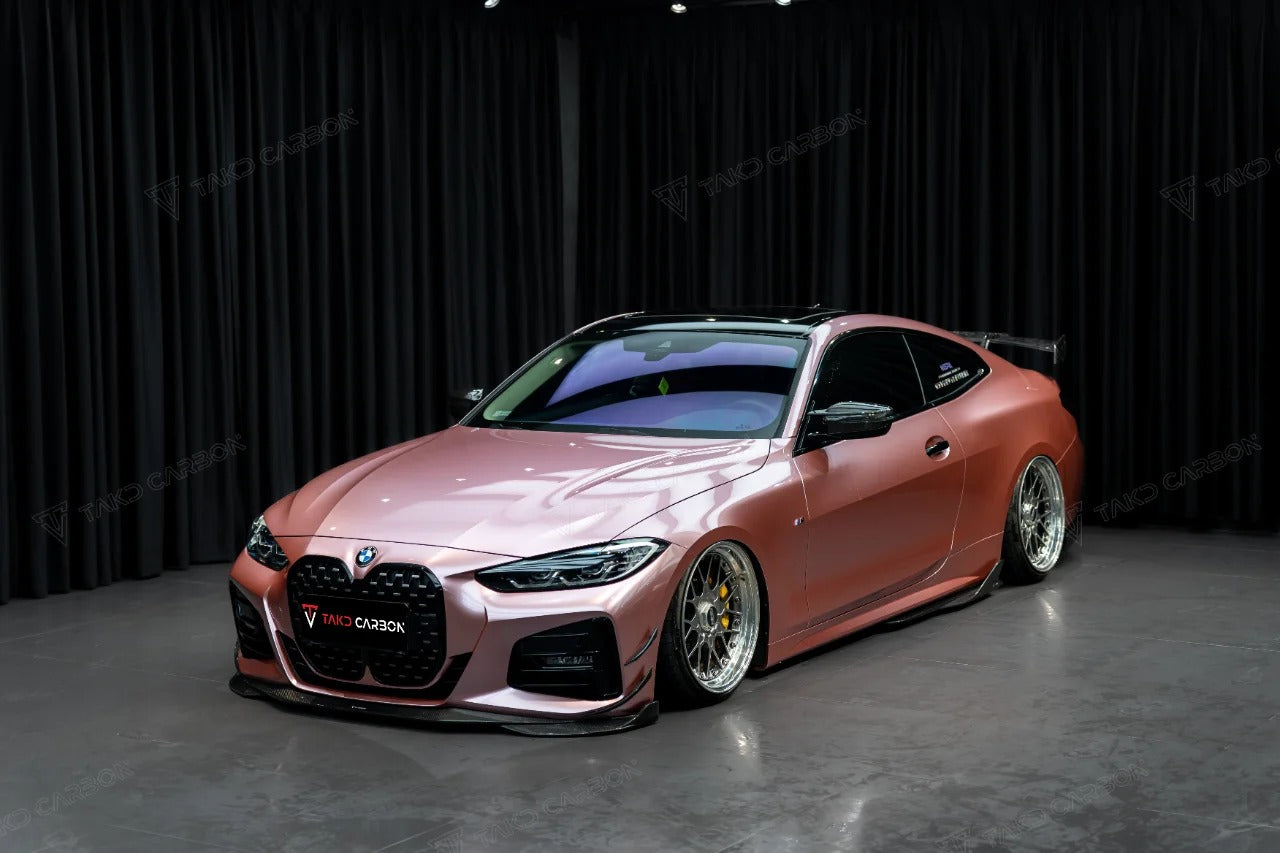 BMW 4 Series 430i (with M-package bumper, does not fit base model) M440i G22 G23 2020-ON with Aftermarket Parts - Front Canards Pre-preg Carbon Fiber from TAKD Carbon