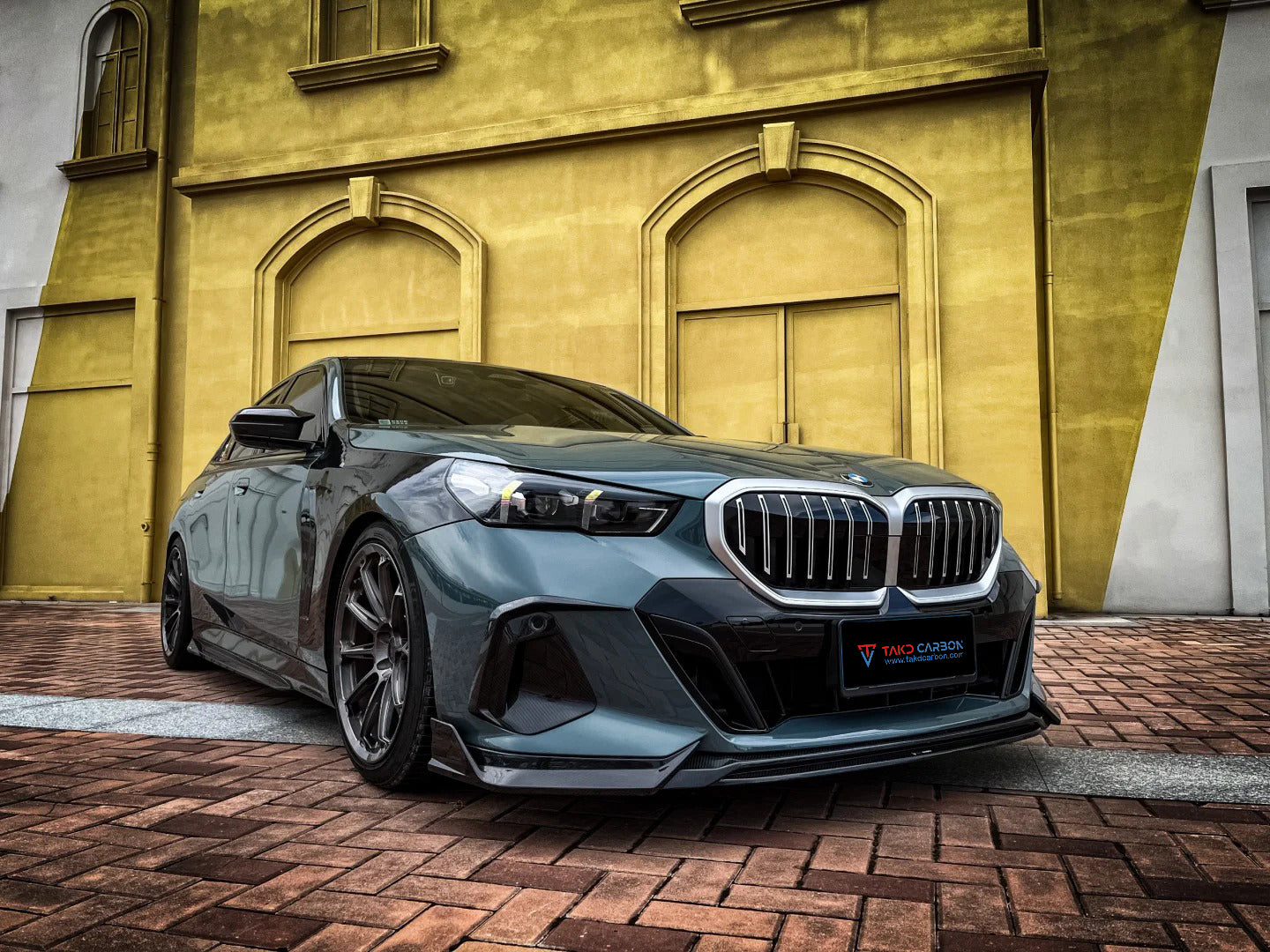 BMW 5 Series 530 540 (with M-package bumper, does not fit base model) & i5 e/x Drive40 (with M-package bumper, does not fit base model) M60 G60 G61 2024-ON with Aftermarket Parts - V1 Style Front Lip Pre-preg Carbon Fiber from TAKD Carbon