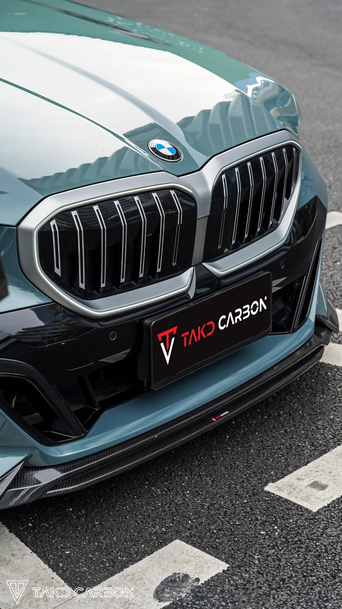 BMW 5 Series 530 540 (with M-package bumper, does not fit base model) & i5 e/x Drive40 (with M-package bumper, does not fit base model) M60 G60 G61 2024-ON with Aftermarket Parts - V1 Style Front Lip Pre-preg Carbon Fiber from TAKD Carbon