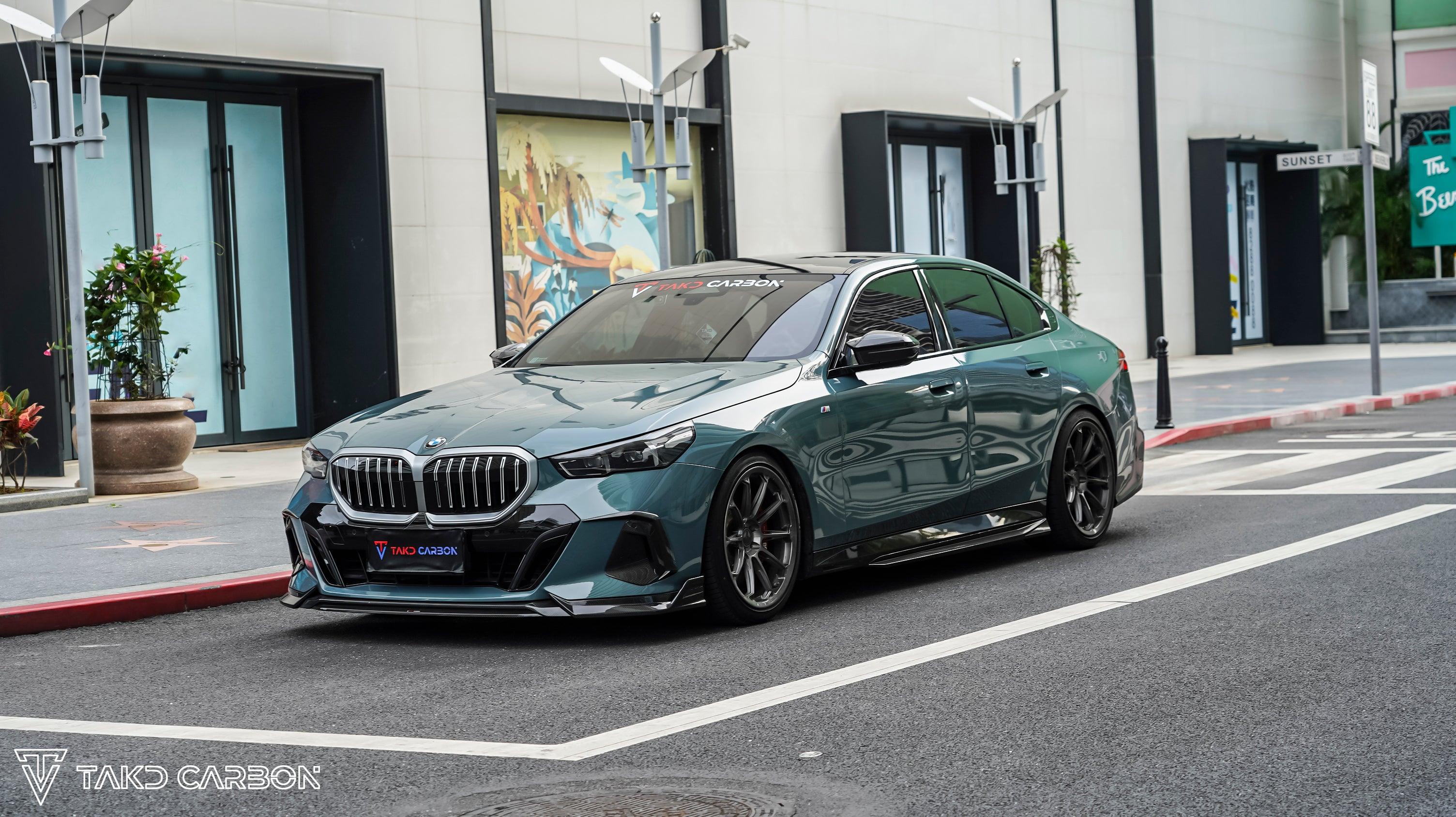 BMW 5 Series 530 540 (with M-package bumper, does not fit base model) & i5 e/x Drive40 (with M-package bumper, does not fit base model) M60 G60 G61 2024-ON with Aftermarket Parts - V1 Style Front Lip Pre-preg Carbon Fiber from TAKD Carbon