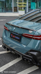 BMW 5 Series 530 540 (with M-package bumper, does not fit base model) G60 G61 2024-ON with Aftermarket Parts - V1 Style Rear Diffuser (Quad Exhaust Tips Included) Pre-preg Carbon Fiber from TAKD Carbon