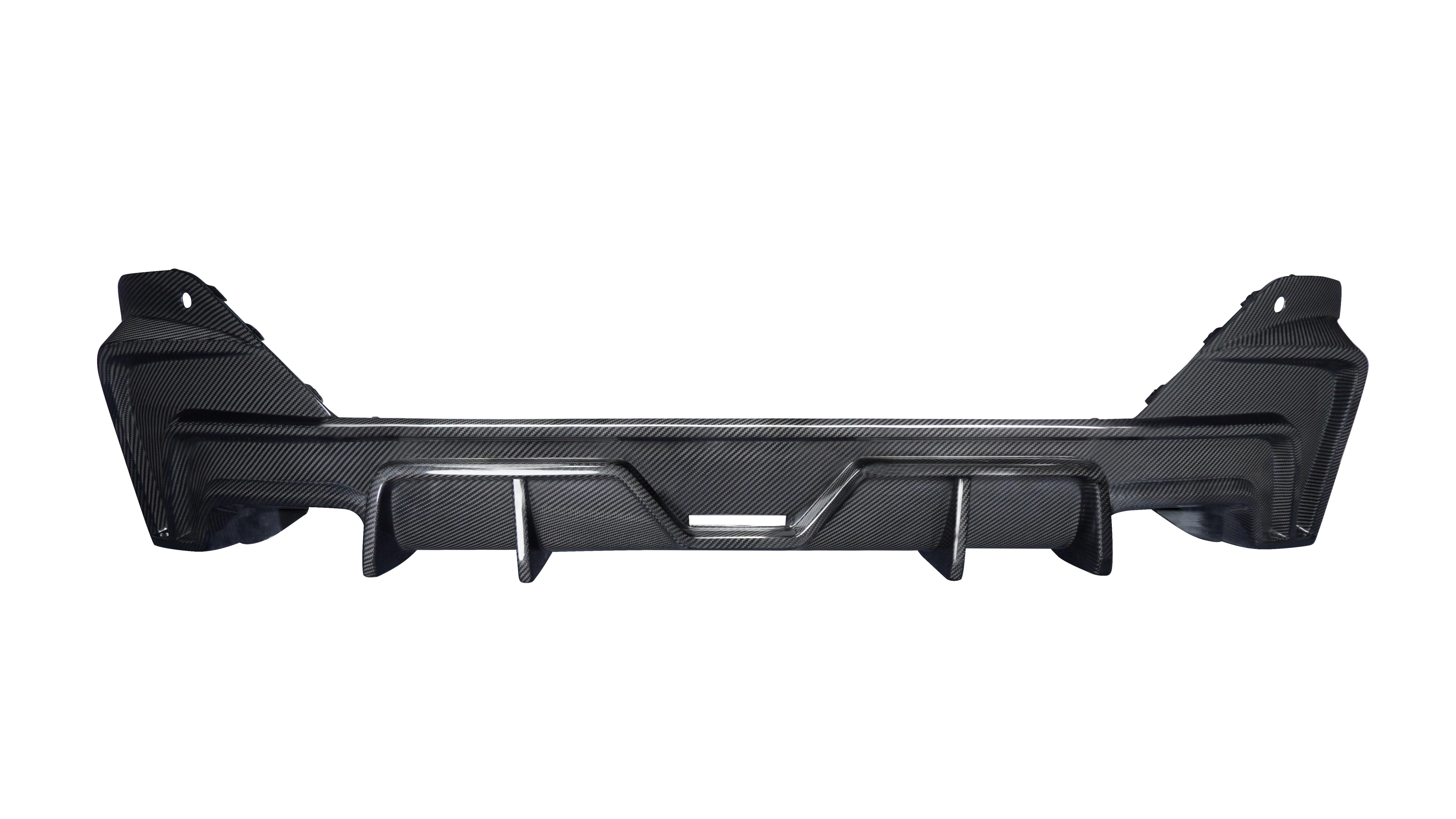 BMW 5 Series 530 540 (with M-package bumper, does not fit base model) G60 G61 2024-ON with Aftermarket Parts - V1 Style Rear Diffuser (Quad Exhaust Tips Included) Pre-preg Carbon Fiber from TAKD Carbon