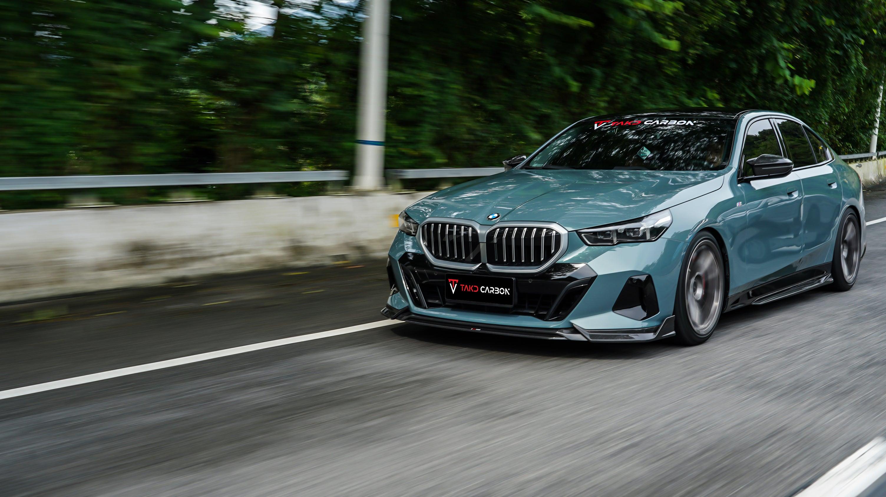 BMW 5 Series 530 540 (with M-package bumper, does not fit base model) & i5 e/x Drive40 (with M-package bumper, does not fit base model) M60 G60 G61 2024-ON with Aftermarket Parts - V1 Style Front Lip Pre-preg Carbon Fiber from TAKD Carbon