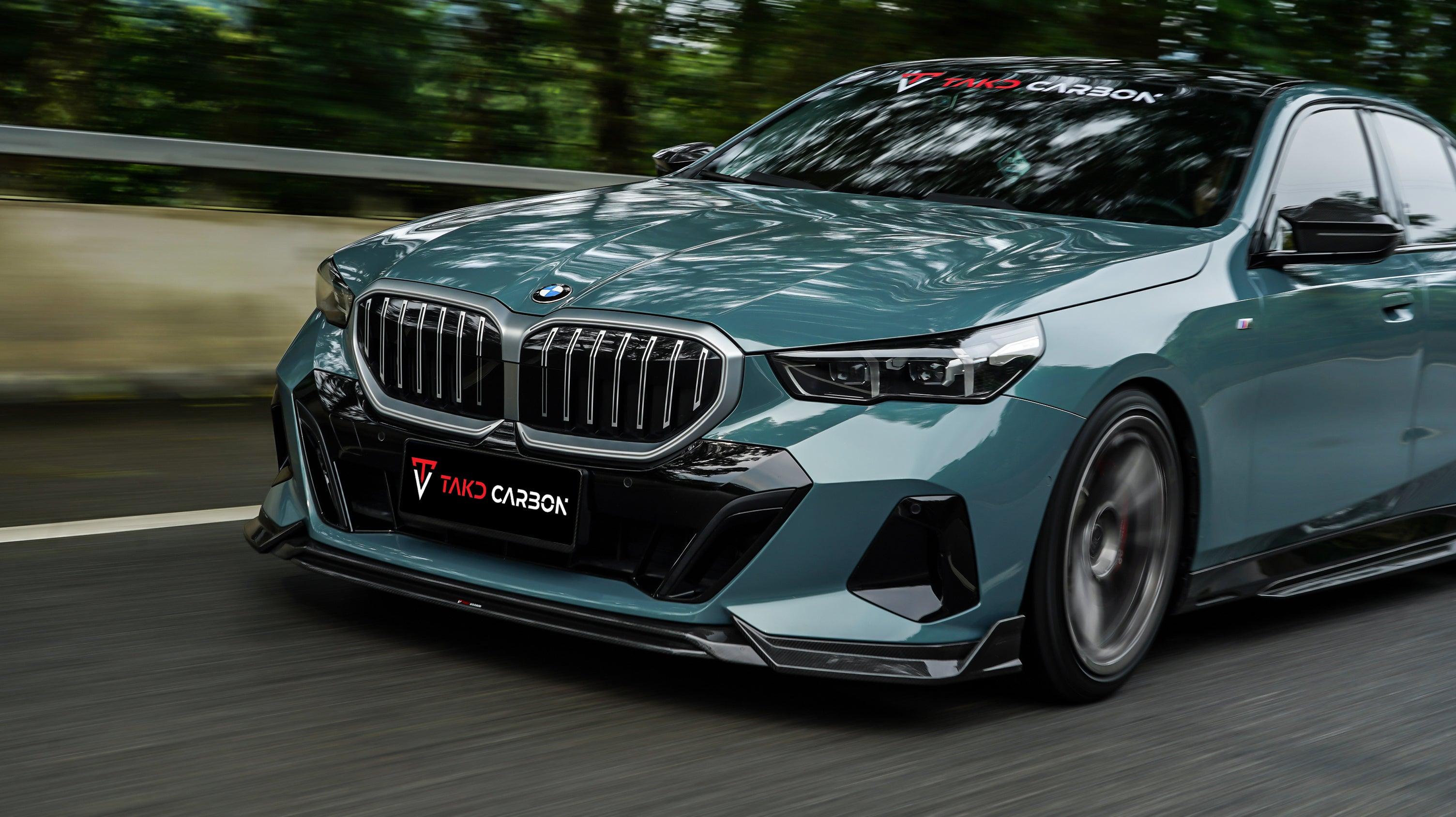 BMW 5 Series 530 540 (with M-package bumper, does not fit base model) & i5 e/x Drive40 (with M-package bumper, does not fit base model) M60 G60 G61 2024-ON with Aftermarket Parts - V1 Style Front Lip Pre-preg Carbon Fiber from TAKD Carbon