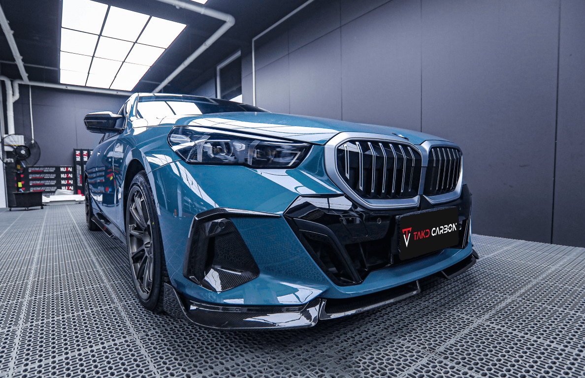 BMW 5 Series 530 540（with M-package bumper, does not fit base model)  G60 G61 2024-ON with Aftermarket Parts - MP Style Pre-preg Carbon Fiber Front Lip from TAKD Carbon