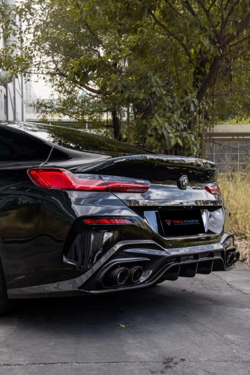 BMW 8 Series 840i (With M-Package Bumper) M850i G16 2018 2019 2020 2021 2022 2023 2024 with Aftermarket Parts - V3 Style Rear Diffuser Pre-preg Carbon Fiber from TAKD Carbon