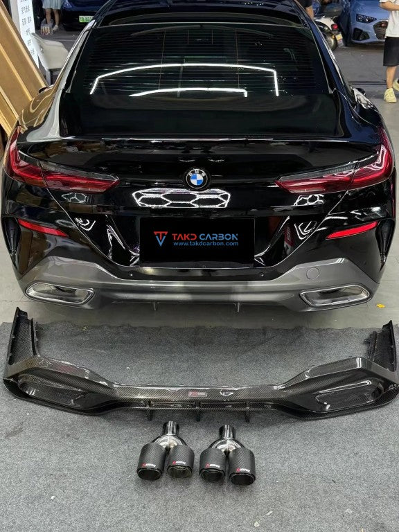 BMW 8 Series 840i (With M-Package Bumper) M850i G16 2018 2019 2020 2021 2022 2023 2024 with Aftermarket Parts - V3 Style Rear Diffuser Pre-preg Carbon Fiber from TAKD Carbon