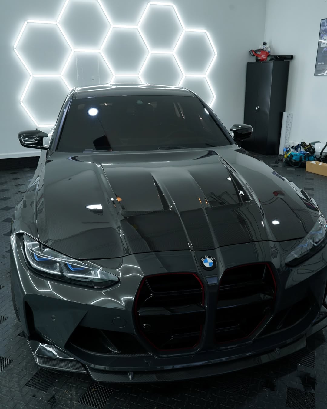 BMW M3 / M3C G80 G81 & M4 / M4C G82 G83 2021 2022 2023 2024 with Aftermarket Parts -?Hood Bonnet?Double-sided Pre-preg Carbon Fiber?from TAKD Carbon