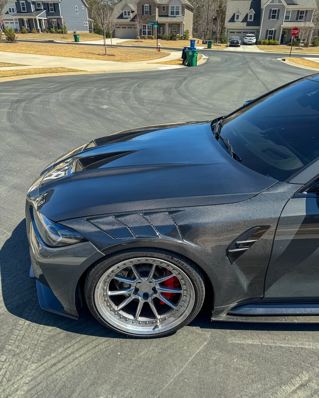 BMW M3 / M3C G80 G81 & M4 / M4C G82 G83 2021 2022 2023 2024 with Aftermarket Parts - Hood Bonnet Double-sided Pre-preg Carbon Fiber from TAKD Carbon