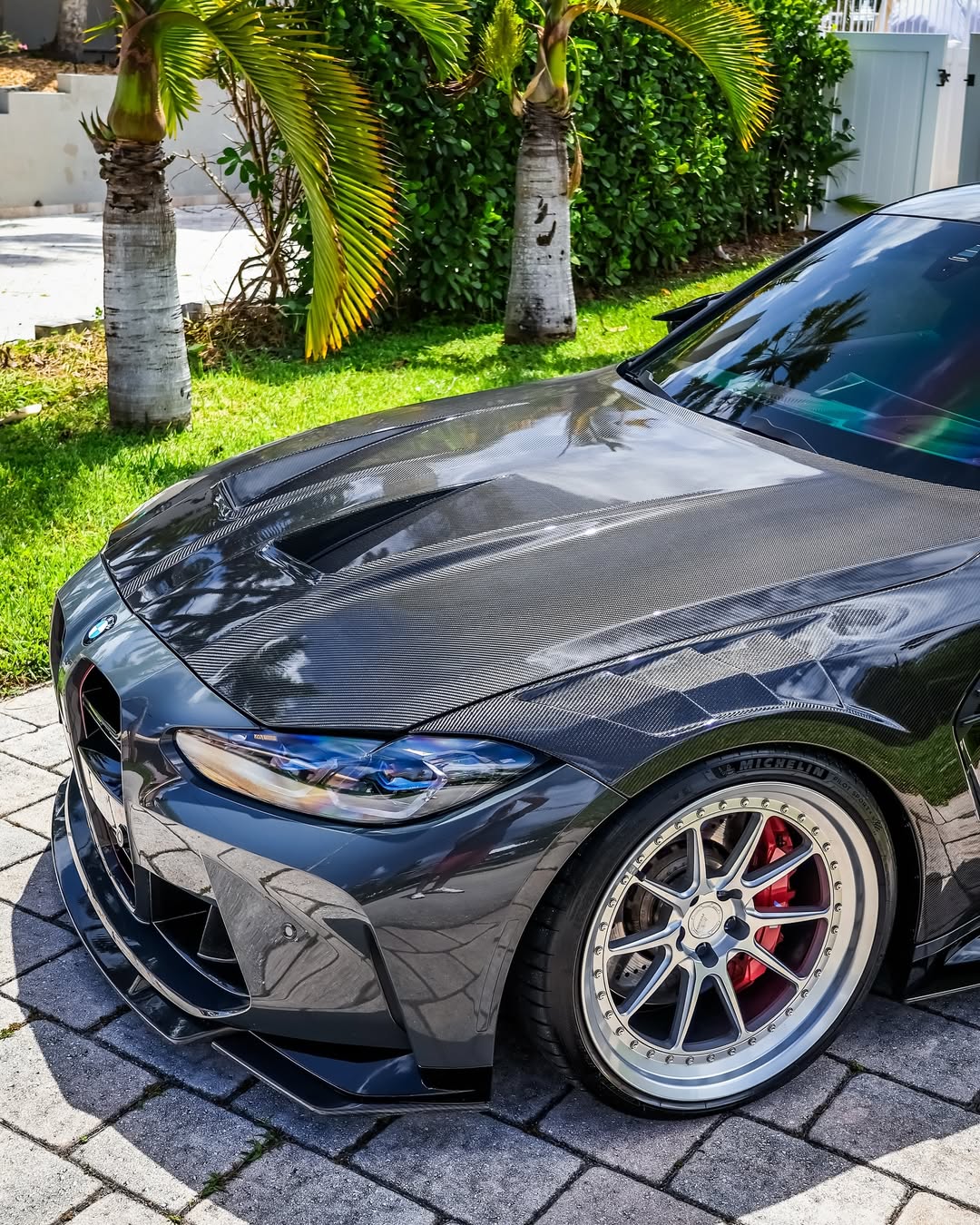 BMW M3 / M3C G80 G81 & M4 / M4C G82 G83 2021 2022 2023 2024 with Aftermarket Parts - Hood Bonnet Double-sided Pre-preg Carbon Fiber from TAKD Carbon