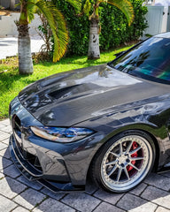 BMW M3 / M3C G80 G81 & M4 / M4C G82 G83 2021 2022 2023 2024 with Aftermarket Parts - Hood Bonnet Double-sided Pre-preg Carbon Fiber from TAKD Carbon