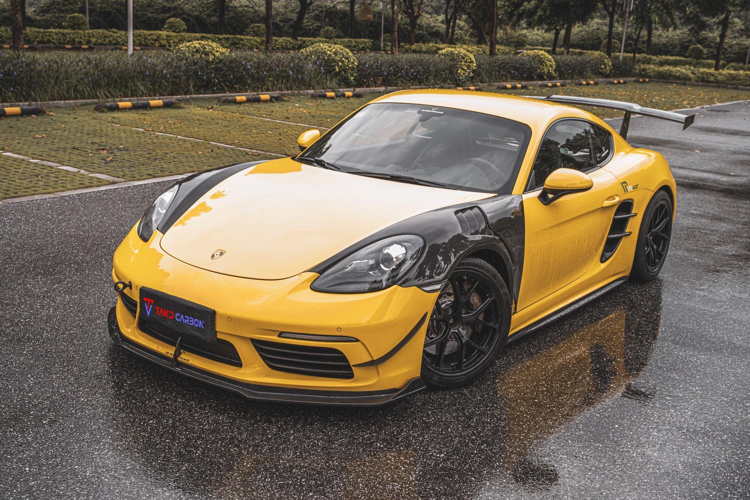 Porsche 718 Cayman / Boxster / GTS / GT4 / Spyder 2017 2018 2019 2020 2021 2022 2023 2024 with Aftermarket Parts - Side Skirts Pre-preg Carbon Fiber from TAKD Carbon