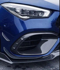 Mercedes Benz CLA45 C118 2020 2021 2022 2023 2024 with Aftermarket Parts - V2 Style Front Bumper Canards Pre-preg Carbon Fiber from TAKD Carbon