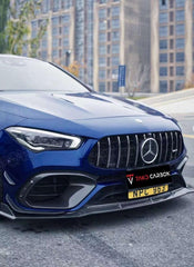 Mercedes Benz CLA45 C118 2020 2021 2022 2023 2024 with Aftermarket Parts - V2 Style Front Bumper Canards Pre-preg Carbon Fiber from TAKD Carbon