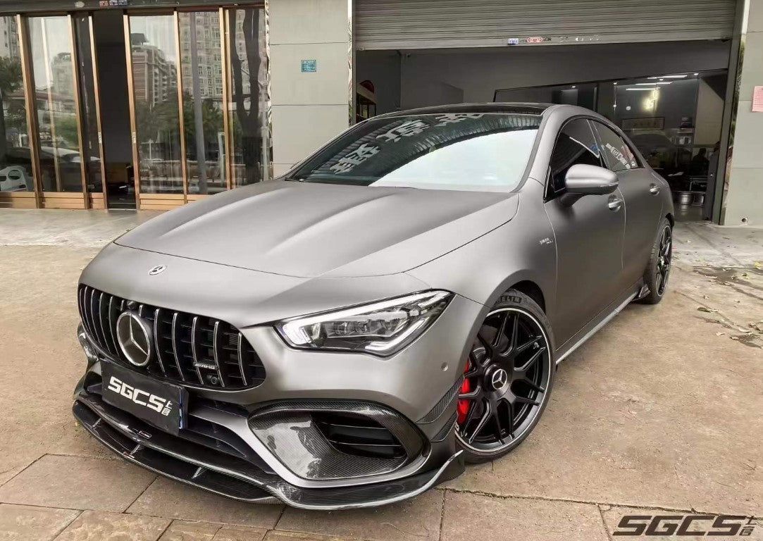 Mercedes Benz CLA45 C118 2020-ON with Aftermarket Parts - V1 Style Pre-preg Carbon Fiber Front Bumper Canards from TAKD Carbon