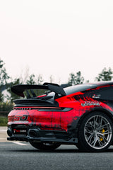 Porsche 911 992 Carrera / 4 / S / 4S (Fits Base Model Only, Does Not Fit Aero Kit / Sport Package) 2020 2021 2022 2023 2024 with Aftermarket Parts - V1 Style Rear Spoiler Pre-preg Carbon Fiber from TAKD Carbon